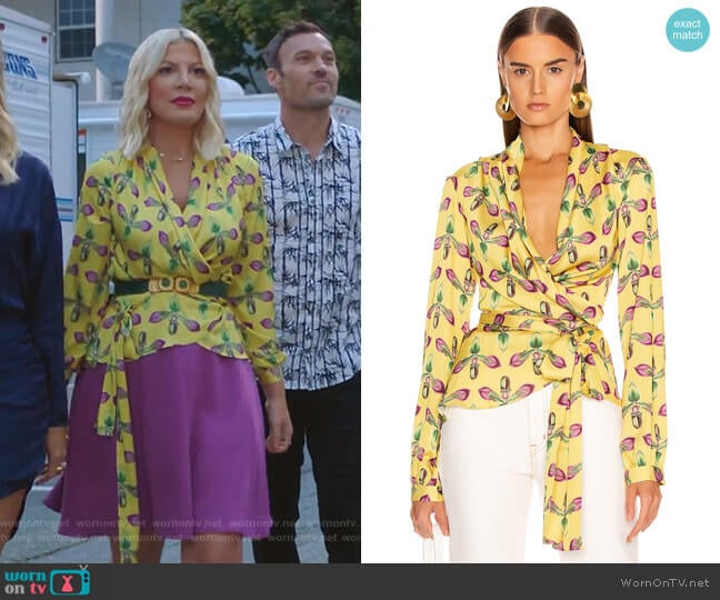 Floral Print Wrap Top by Patbo worn by Tori Spelling (Tori Spelling) on BH90210