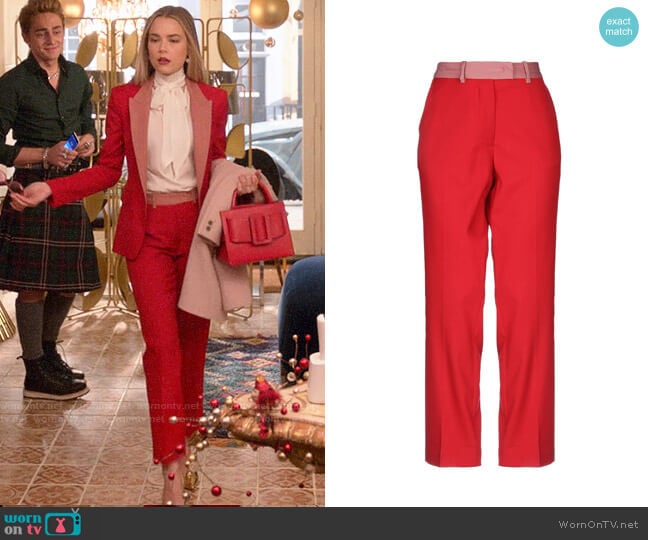 Pinko Two Tone Pants worn by Ainsley Howard (Rebecca Rittenhouse) on Four Weddings and a Funeral