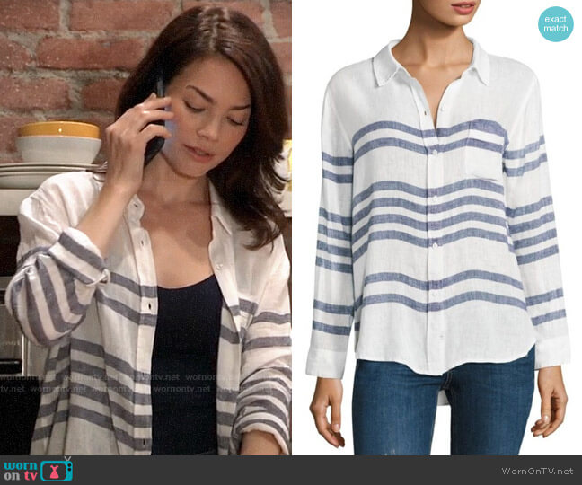 Rails Riviera Stripe Charli Shirt worn by Elizabeth Webber (Rebecca Herbst) on General Hospital