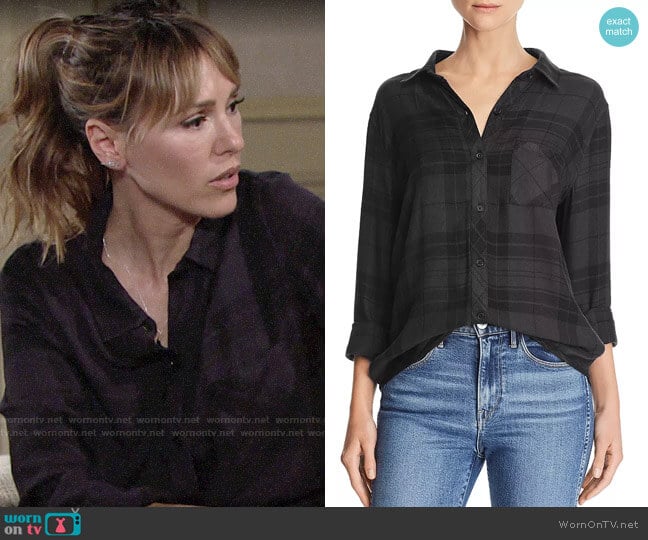 Rails Hunter Shirt in Onyx Charcoal worn by Chloe Mitchell (Elizabeth Hendrickson) on The Young and the Restless