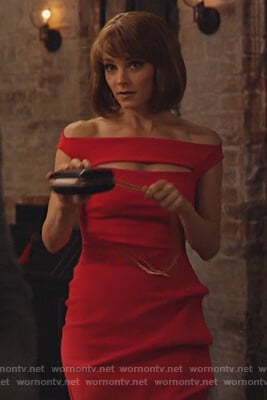 Lizzie’s red off shoulder dress on Instinct