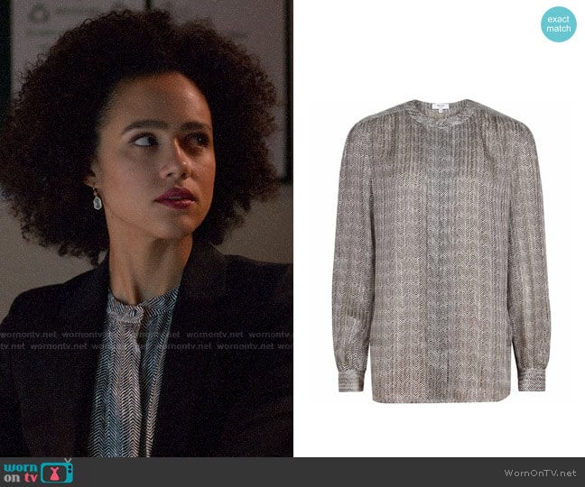 Reiss Hally Multi Silk Chevron Printed Shirt worn by Maya (Nathalie Emmanuel) on Four Weddings and a Funeral