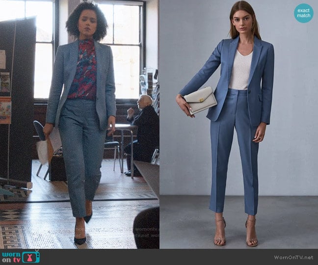 Reiss Etta Jacket and Trousers worn by Maya (Nathalie Emmanuel) on Four Weddings and a Funeral