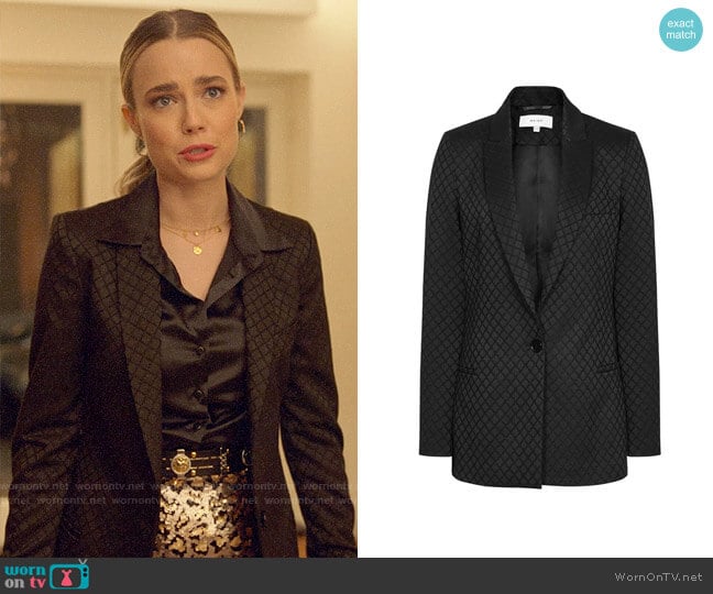 Reiss Fortuna Black Diamond Jacquard Blazer worn by Ainsley Howard (Rebecca Rittenhouse) on Four Weddings and a Funeral