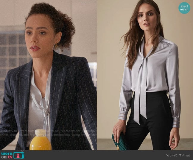 Reiss Olivia Blouse worn by Maya (Nathalie Emmanuel) on Four Weddings and a Funeral