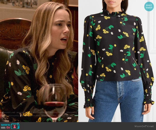 Rixo Jenny Blouse worn by Ainsley Howard (Rebecca Rittenhouse) on Four Weddings and a Funeral