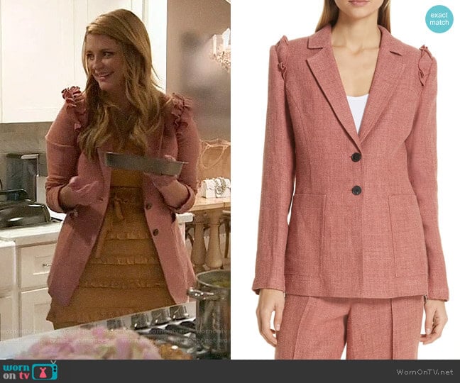 Robert Rodriguez Chelsea Ruffle Shoulder Linen Blend Jacket worn by Mischa Barton (Mischa Barton) on The Hills New Beginnings