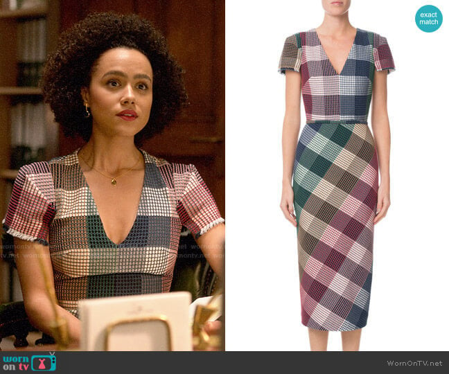 Roland Mouret Chaney Dress worn by Maya (Nathalie Emmanuel) on Four Weddings and a Funeral