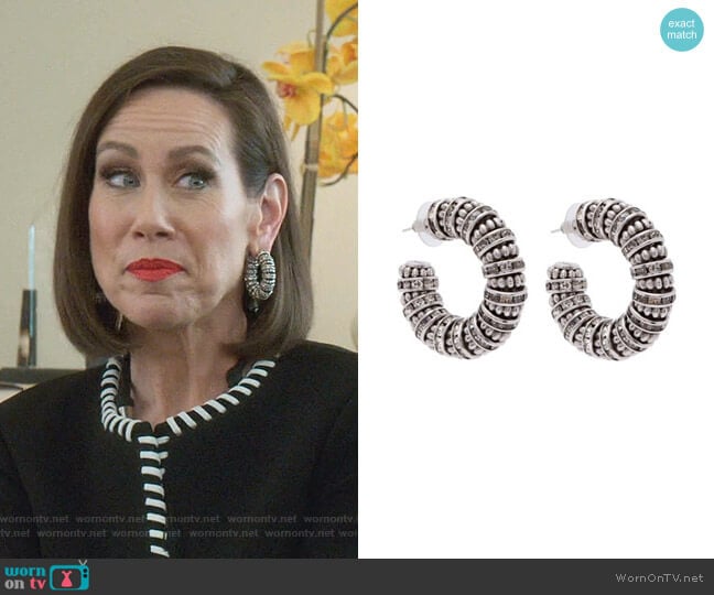 Crystal And Bead Embellished Chunky EArrings by Saint Laurent (Thanks Younger Closet) worn by Diana Trout (Miriam Shor) on Younger