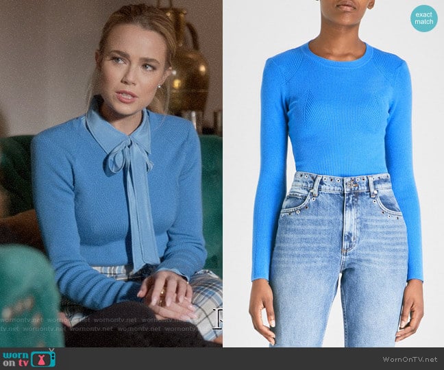 Sandro Ribbed-knit Jumper worn by Ainsley Howard (Rebecca Rittenhouse) on Four Weddings and a Funeral