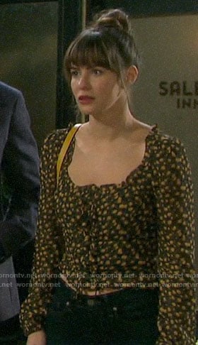 Sarah's floral square-neck top on Days of our Lives