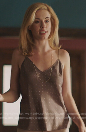 Kelly Anne’s brown polka dot camisole on Queen of the South