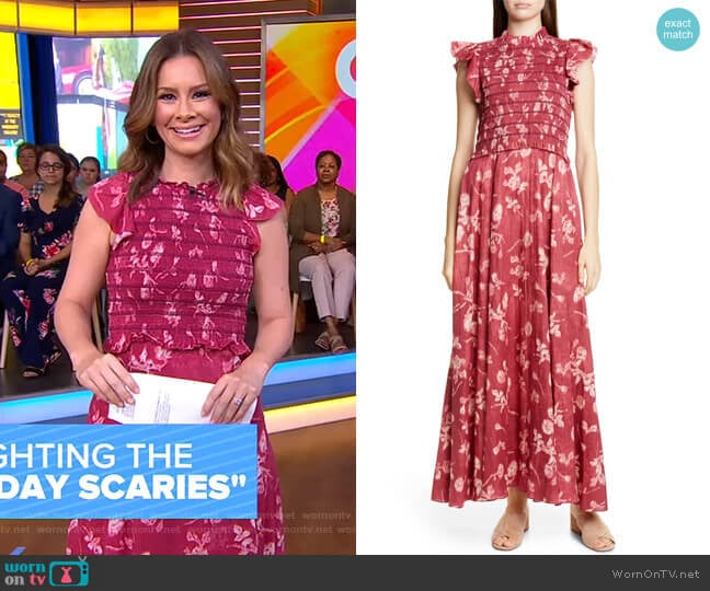 Monet Floral Print Smocked Maxi Dress worn by Rebecca Jarvis on Good Morning America