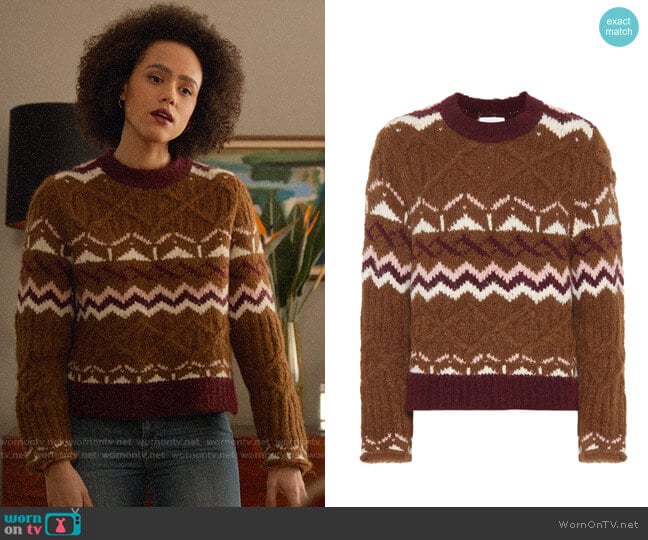 WornOnTV: Maya’s brown printed sweater on Four Weddings and a Funeral ...