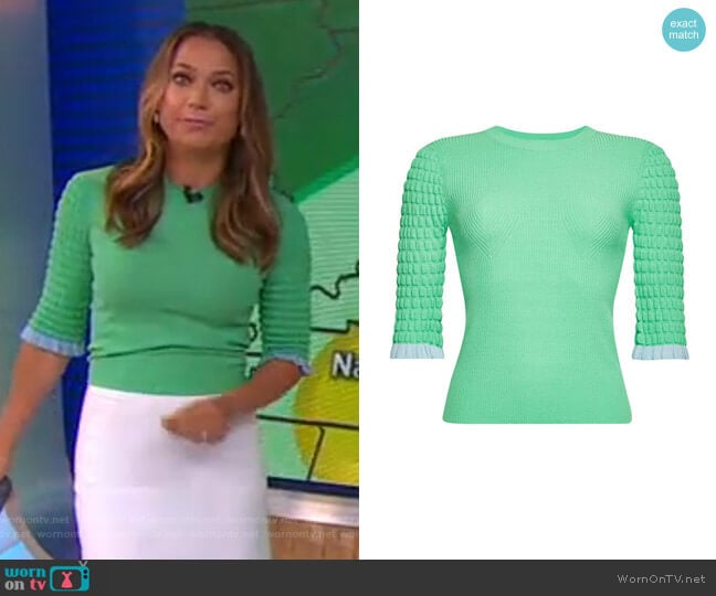 Ribbed Top with Ruffle Trim by See by Chloe worn by Ginger Zee on Good Morning America