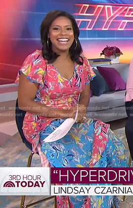 Sheinelle's blue and pink floral dress on Today