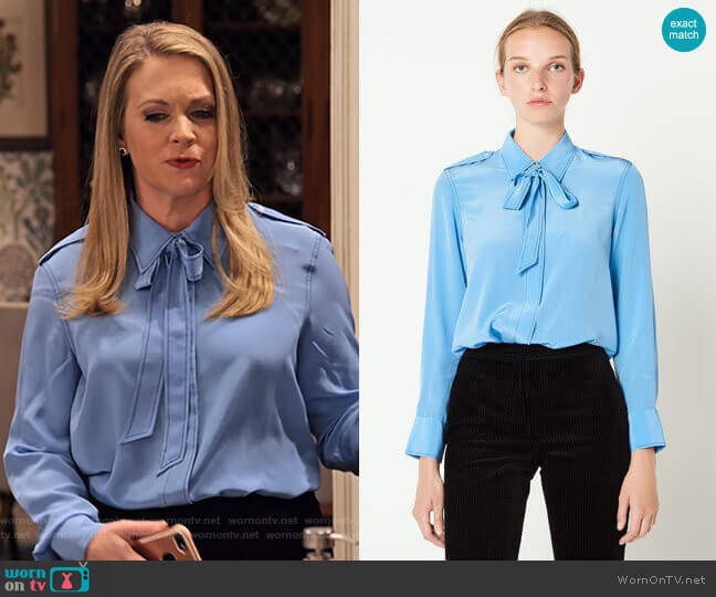 Silk Shirt with Bow Collar by Sandro worn by Liz (Melissa Joan Hart) on No Good Nick