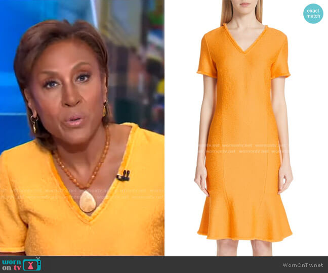 WornOnTV: Robin’s orange v-neck knit dress on Good Morning America ...