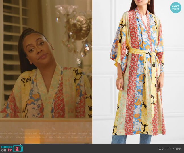 Floral-Print Silk Crepe de Chine Robe by Stine Goya worn on La La Anthony on BH90210