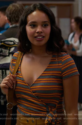 Jessica's striped wrap top on 13 Reasons Why
