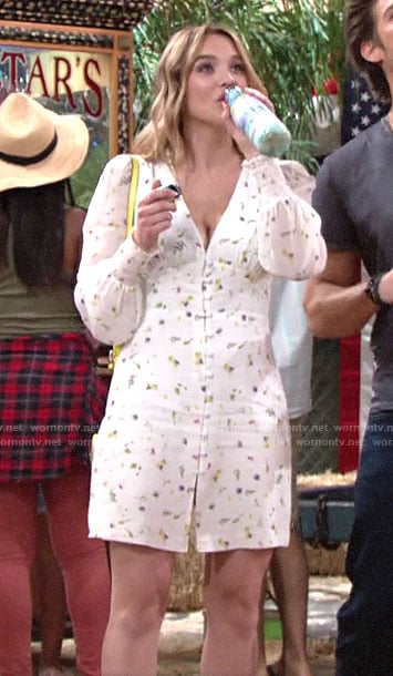 Summer’s white floral button front dress on The Young and the Restless