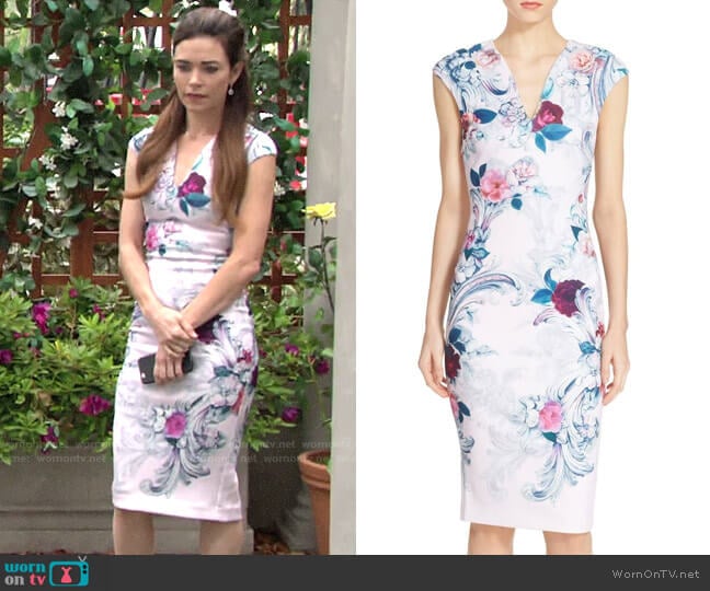 Ted Baker Acanthus Scroll Dress worn by Victoria Newman (Amelia Heinle) on The Young and the Restless