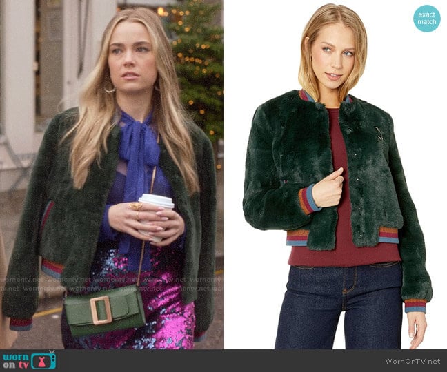 Ted Baker Aether Faux Fur Bomber Jacket worn by Ainsley Howard (Rebecca Rittenhouse) on Four Weddings and a Funeral