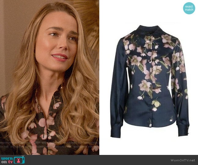 Ted Baker Laniie Arboretum Full Sleeve Blouse worn by Ainsley Howard (Rebecca Rittenhouse) on Four Weddings and a Funeral