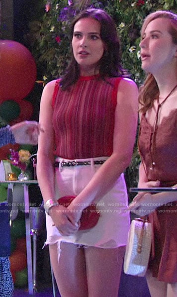 Tessa's red striped top and white denim skirt on The Young and the Restless