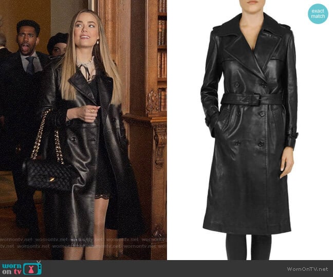 The Kooples Leather Trench Coat worn by Ainsley Howard (Rebecca Rittenhouse) on Four Weddings and a Funeral