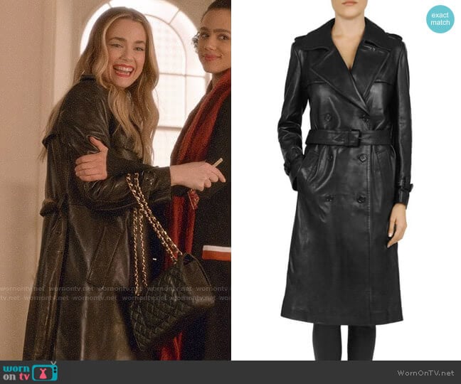 The Kooples Leather Trench Coat worn by Ainsley Howard (Rebecca Rittenhouse) on Four Weddings and a Funeral