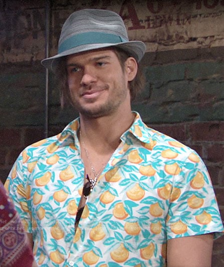 Theo's orange print shirt on The Young and the Restless