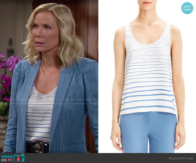 Theory Stripe Silk Tank worn by Brooke Logan (Katherine Kelly Lang) on The Bold and the Beautiful