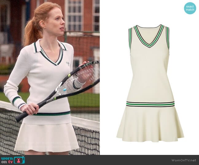 Tory Sport Striped Stretch-knit Mini Dress worn by Gemma (Zoe Boyle) on Four Weddings and a Funeral