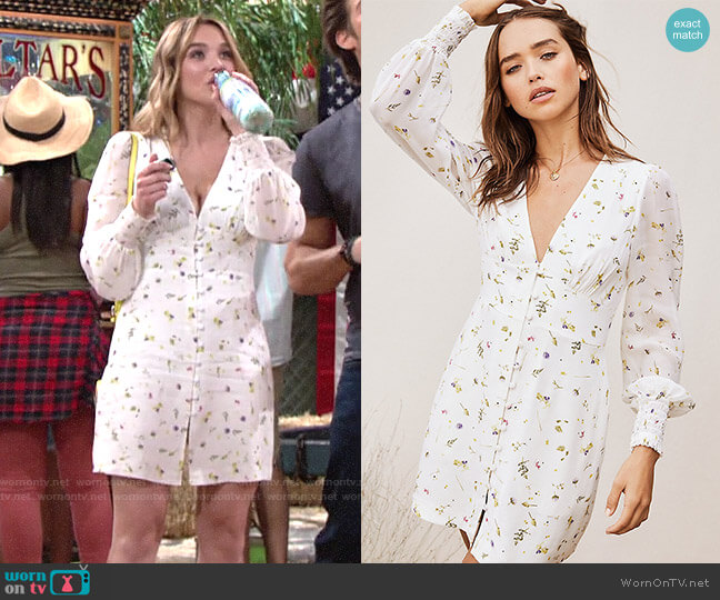 TvF for DvF White Floral Dress worn by Summer Newman (Hunter King) on The Young and the Restless