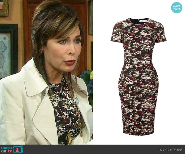 Victoria Beckham Camouflage Jacquard Midi Dress worn by Kate Roberts (Lauren Koslow) on Days of our Lives