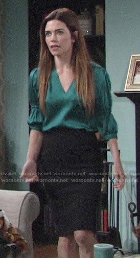 Victoria’s green v-neck blouse on The Young and the Restless