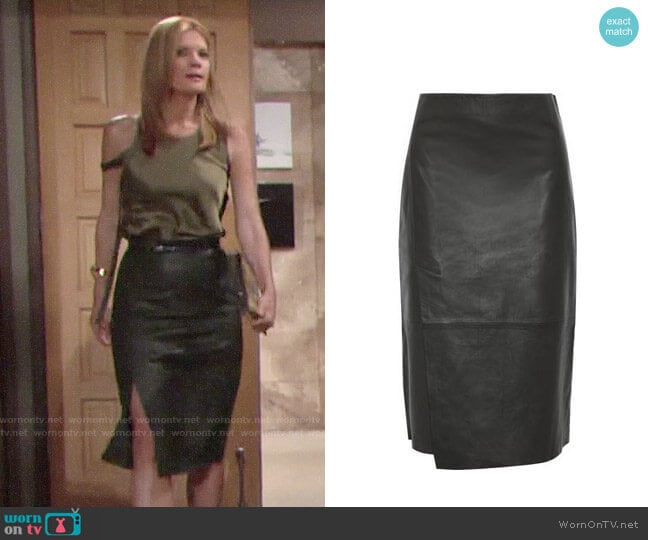 Vince Slit Leather Midi Skirt worn by Phyllis Summers (Michelle Stafford) on The Young and the Restless