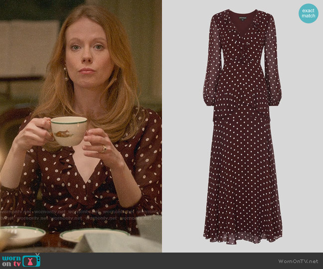 Whistles Desiree Spot Frill Maxi Dress worn by Gemma (Zoe Boyle) on Four Weddings and a Funeral