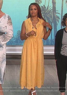 Eve’s yellow sleeveless embroidered dress on The Talk