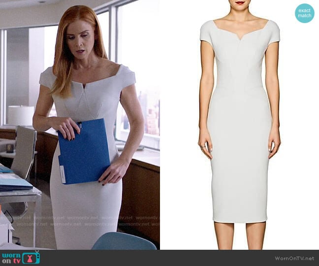 Zac Posen Bonded Crepe Fitted Sheath Dress worn by Donna Paulsen (Sarah Rafferty) on Suits