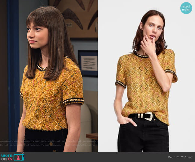 Tweed Top with Faux Pearls by Zara worn by Molly (Lauren Lindsey Donzis) on No Good Nick