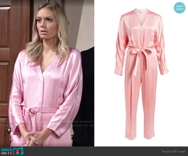 3.1 Phillip Lim Belted Satin Jumpsuit worn by Abby Newman (Melissa Ordway) on The Young and the Restless