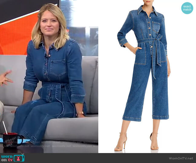 Alexa Cropped Denim Jumpsuit by 7 For All Mankind worn by Sara Haines  on Good Morning America