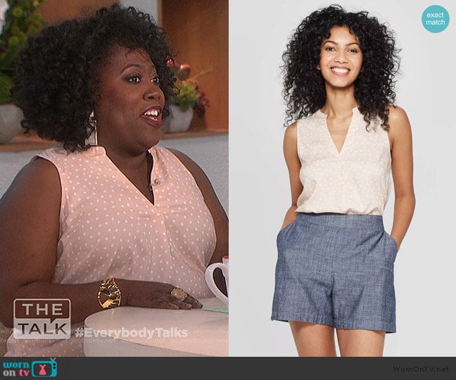 Polka Dot Sleeveless V-neck Blouse by Target worn by Sheryl Underwood on The Talk