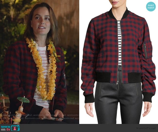 Andrew Plaid Wool Bomber Jacket by A.L.C. worn by Angie (Leighton Meester) on Single Parents