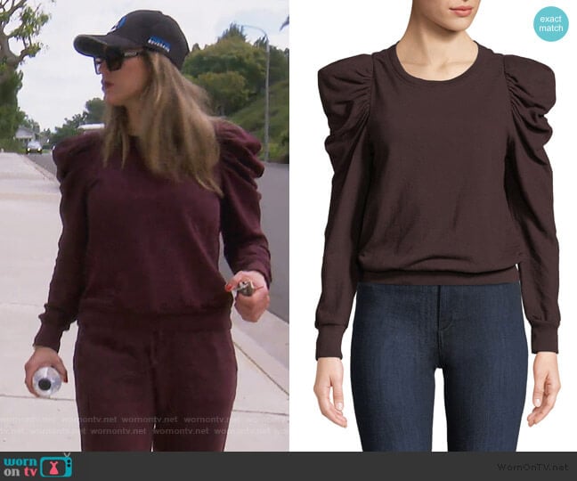 Loma Puff Sleeve Sweatshirt by A.L.C. worn by Kelly Dodd on The Real Housewives of Orange County