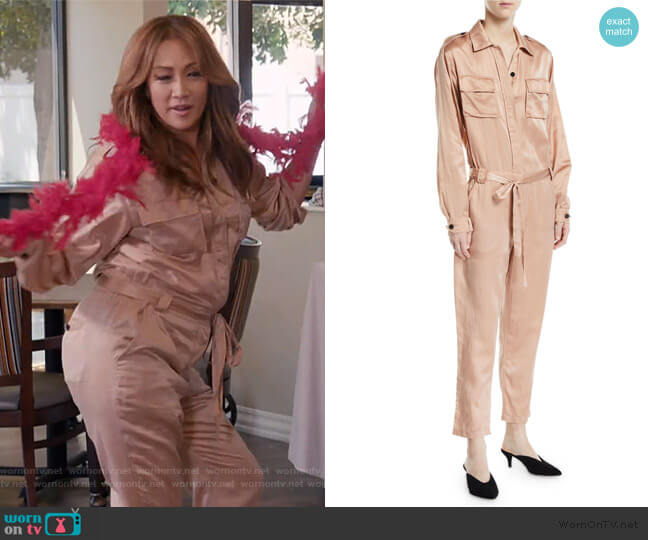 WornOnTV Carrie s pink satin tie jumpsuit on The Talk Carrie Inaba Clothes and Wardrobe from TV