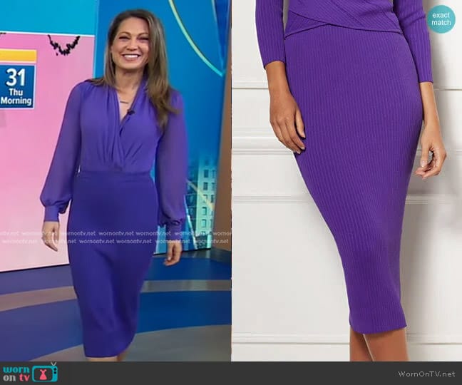 Adelle Sweater Skirt - Eva Mendes Collection by New York & Company worn by Ginger Zee on Good Morning America