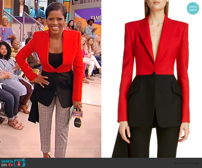 Bicolor Military Drape Jacket by Alexander McQueen worn by Tamron Hall on Tamron Hall Show